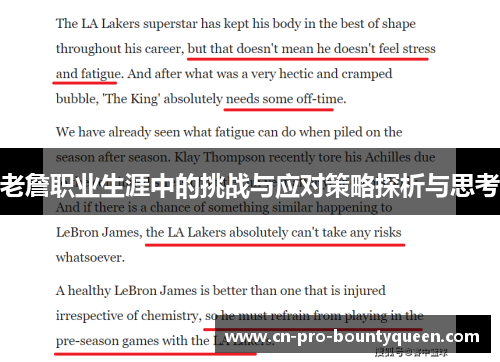老詹职业生涯中的挑战与应对策略探析与思考
